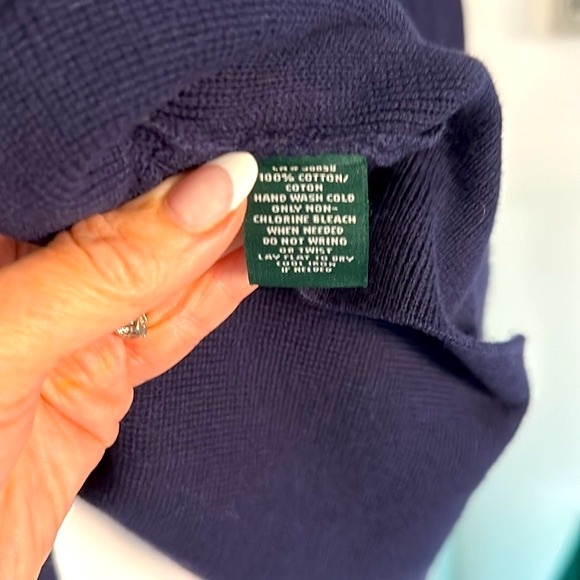 Lauren Ralph Lauren EUC 100% Cotton Navy Blazer Cardigan L. Classic Comfort Knit - Picture 6 of 6